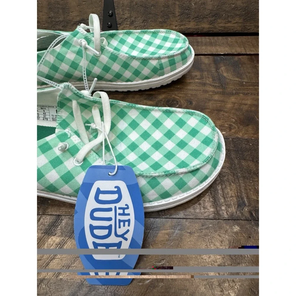 Hey Dude Wendy Shamrock Gingham Green White Casual Slip-on Shoes Size 11